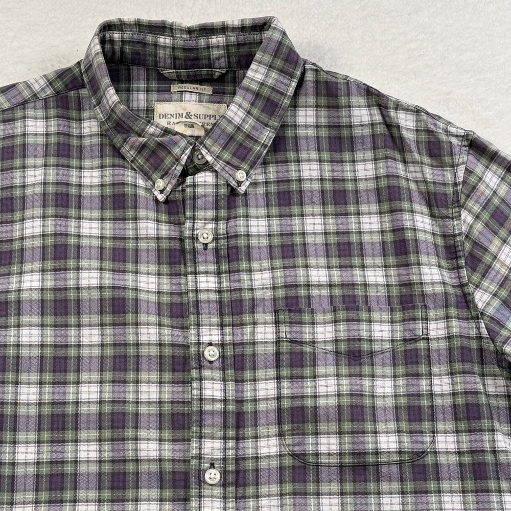 Denim & Supply Ralph Lauren Shirt Mens Large Plaid Button Down Purple Green